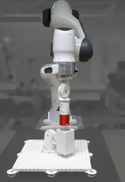 Robot arm performing a force-aware insertion task