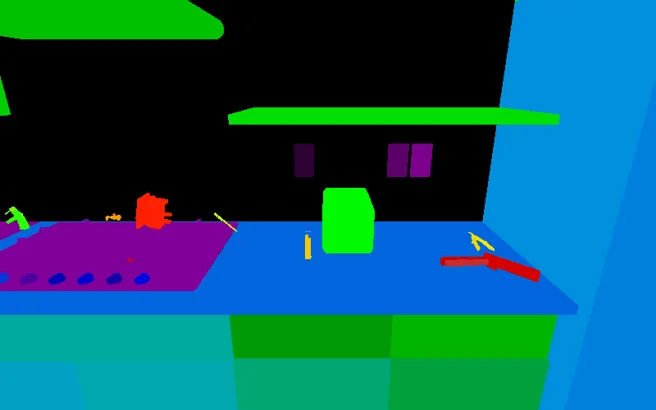 Segmentation masks of a simulated kitchen scene from the MOPS dataset